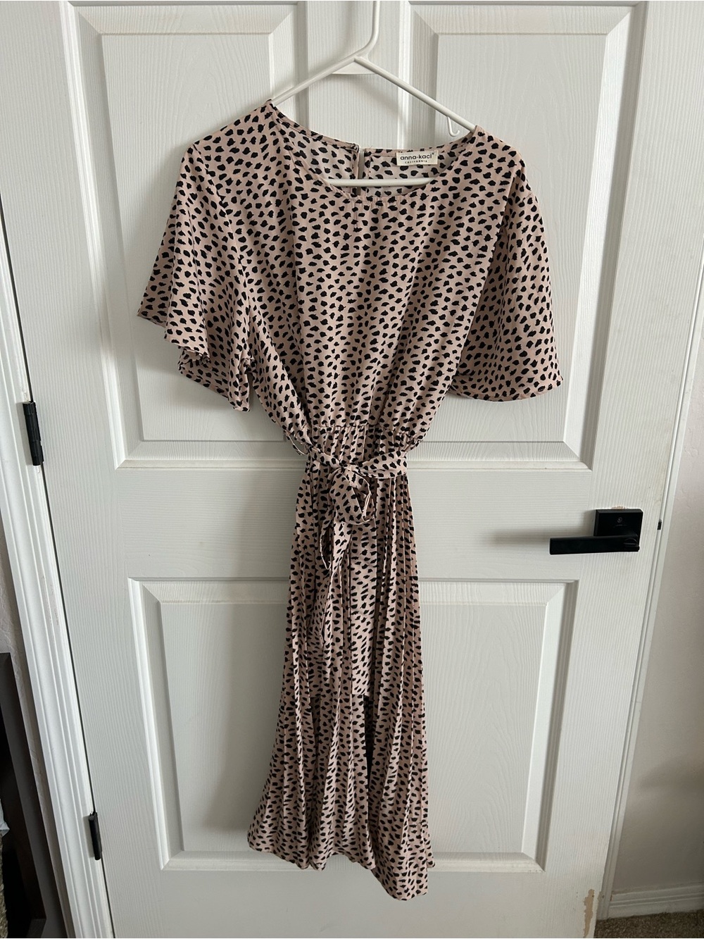 Blush Pink Printed Tie-Waist Midi Dress